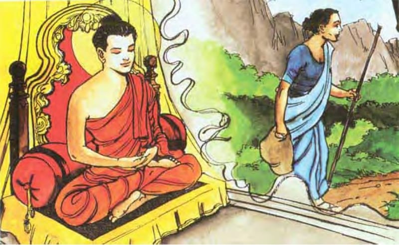 Đức Phật đang quán chiếu những nguy hiểm Mantani đang đối mặt