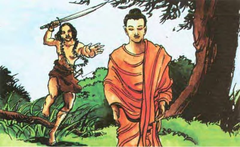 Angulimāla đuổi theo sau Đức Phật