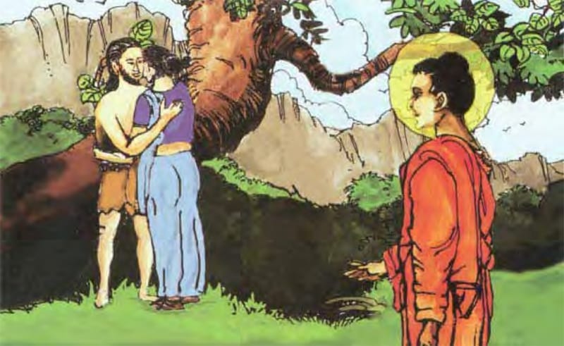 Mantani và Angulimāla ôm nhau tạm biệt