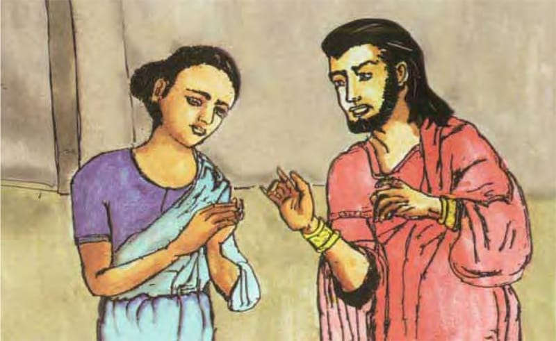 Bhaggavā lo lắng ôm chầm Mantani lúc vừa về đến nhà