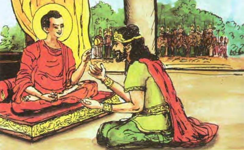 Đức Phật hỏi thăm nhà vua về cuộc truy tìm của binh lính