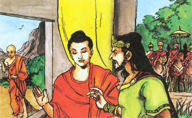 Đức Phật chỉ cho Vua Pasenadi Tôn giả Angulimāla đang ở bên ngoài