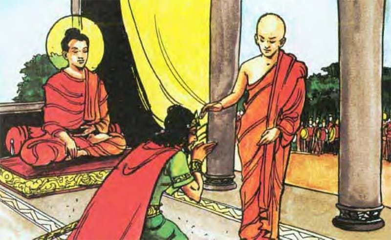 Vua Pasenadi cung kính chào Tôn giả Angulimāla