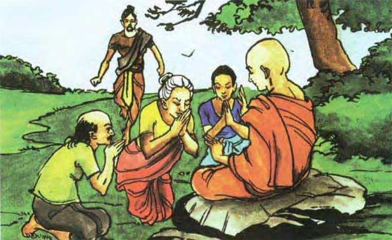 Gia đình bày tỏ tôn kính Tôn giả Angulimāla