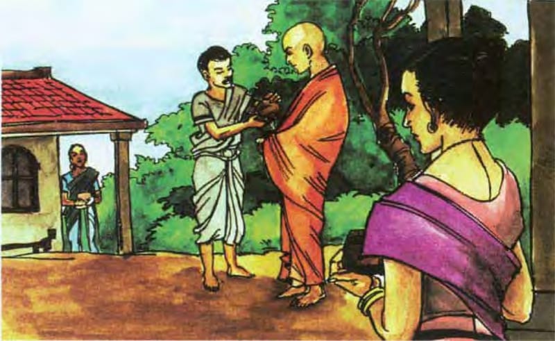 Nhiều dân làng cúng dường cho A la hán Angulimāla