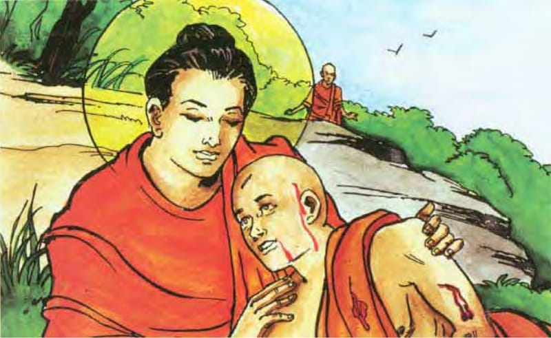 Đức Phật an ủi A la hán Angulimāla trong những phút cuối đời